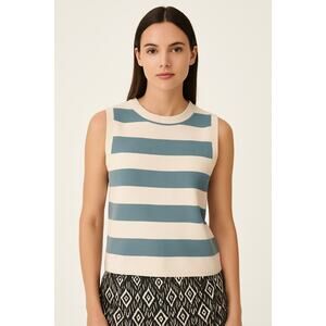 Zara Cream And Green Striped Cropped Tank M
